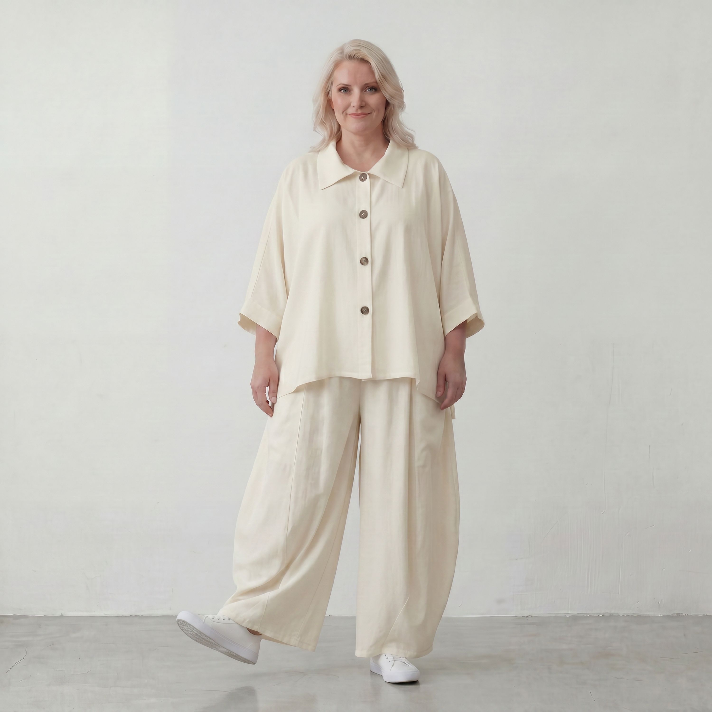 Creme Ballonhose im Lagenlook leger Oversize mit Leinengefühl zeitlos ausgefallen soft