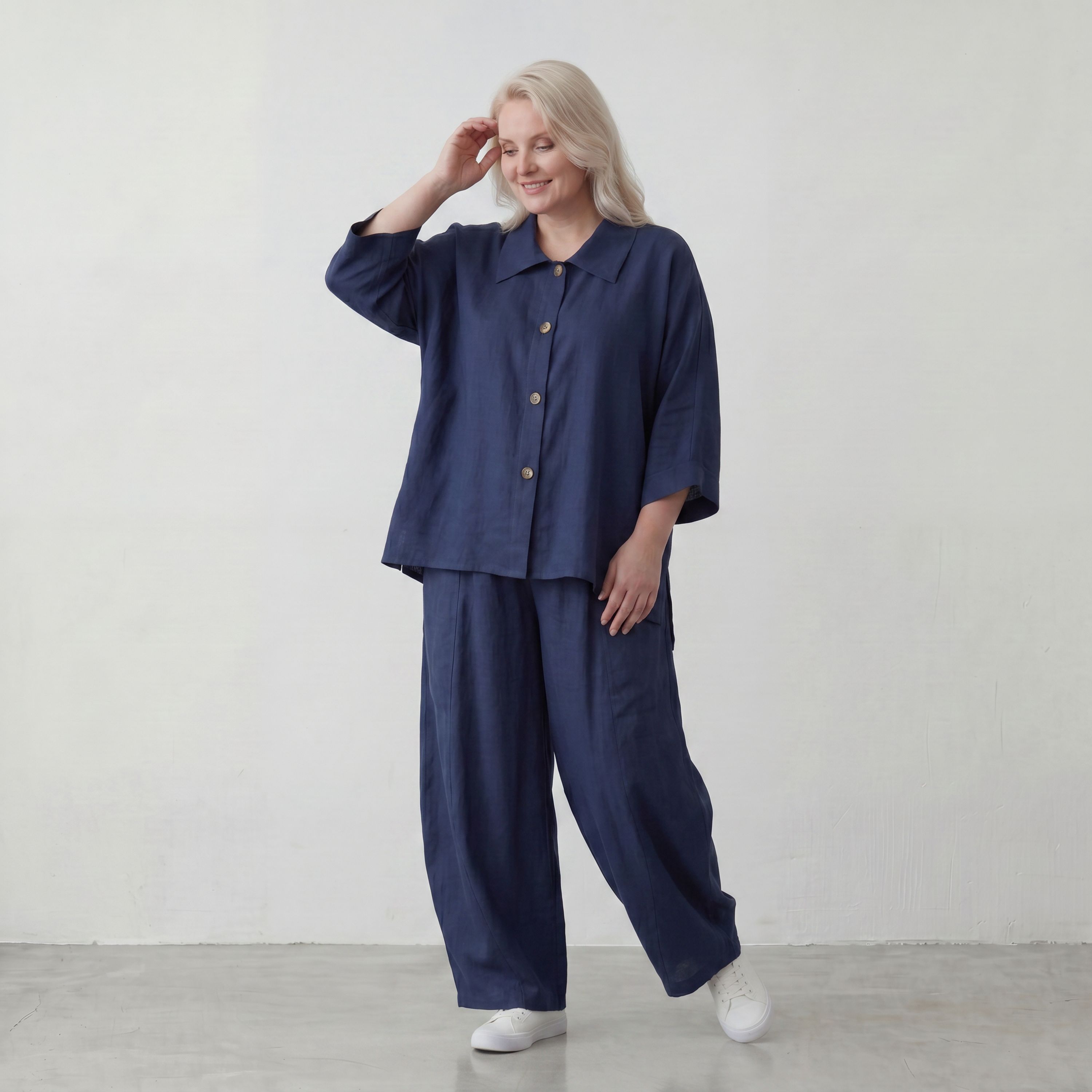 Marine Ballonhose im Lagenlook mit weitem Bein luftig leger und zeitlos chic Oversize