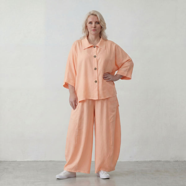 Leichte Mauve Bluse im legeren Oversize Lagenlook mit Hemdkragen zeitlos modern sanft