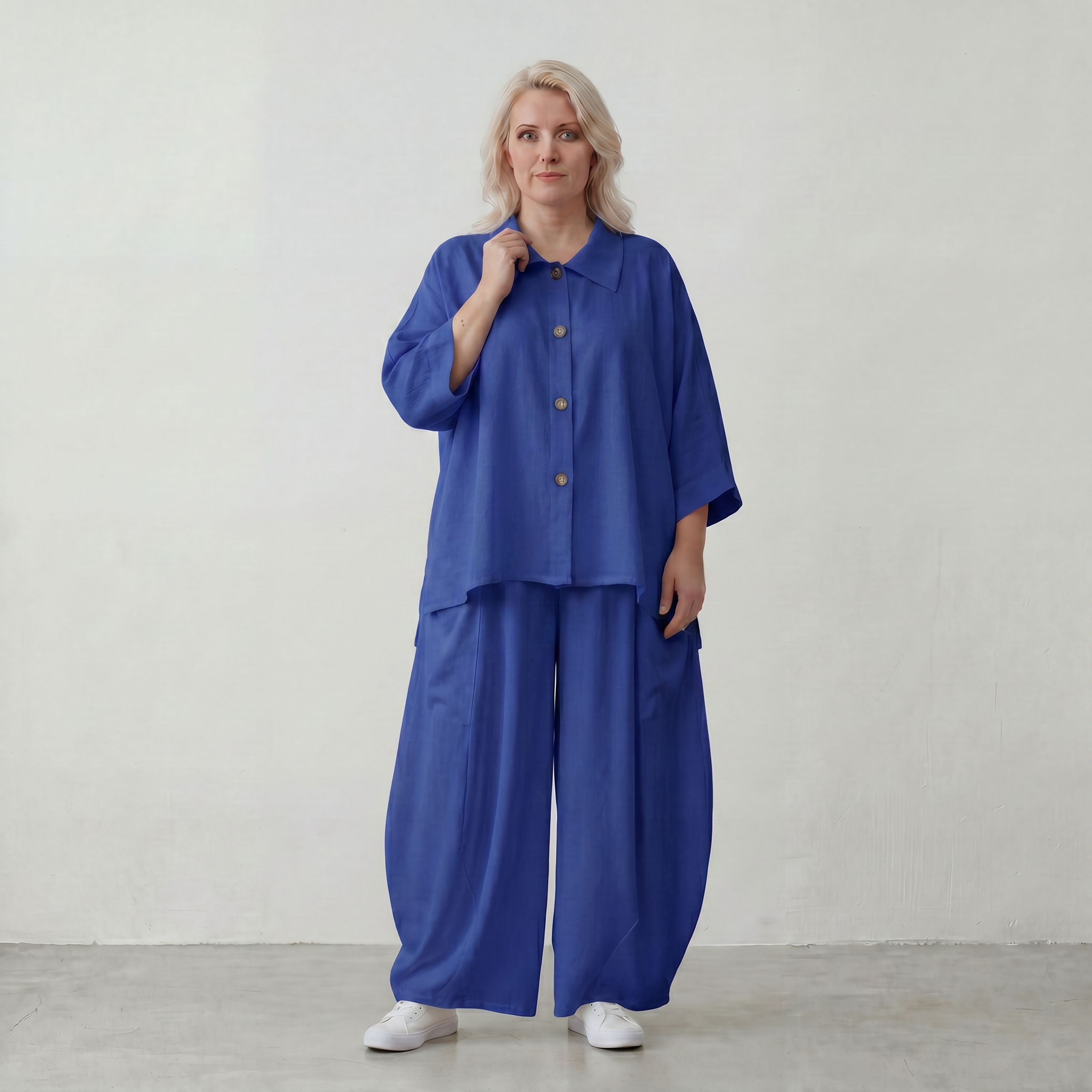 Royalblau Ballonhose im Lagenlook Oversize leger zeitlos edel aus Leinenmix luftig bequem