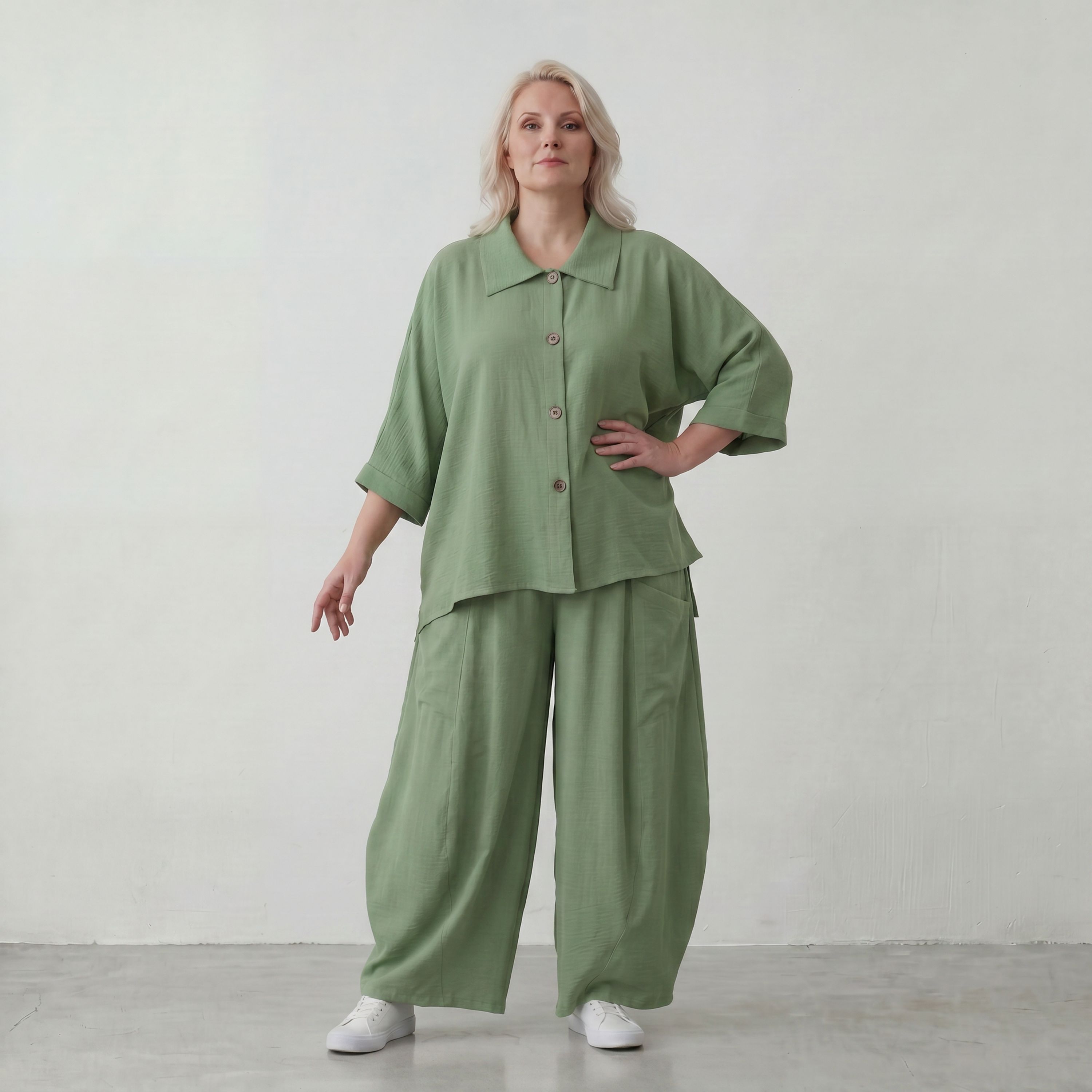 Locker geschnitten Oversize Ballonhose Khaki im Lagenlook aus Leinen luftig zeitlos soft