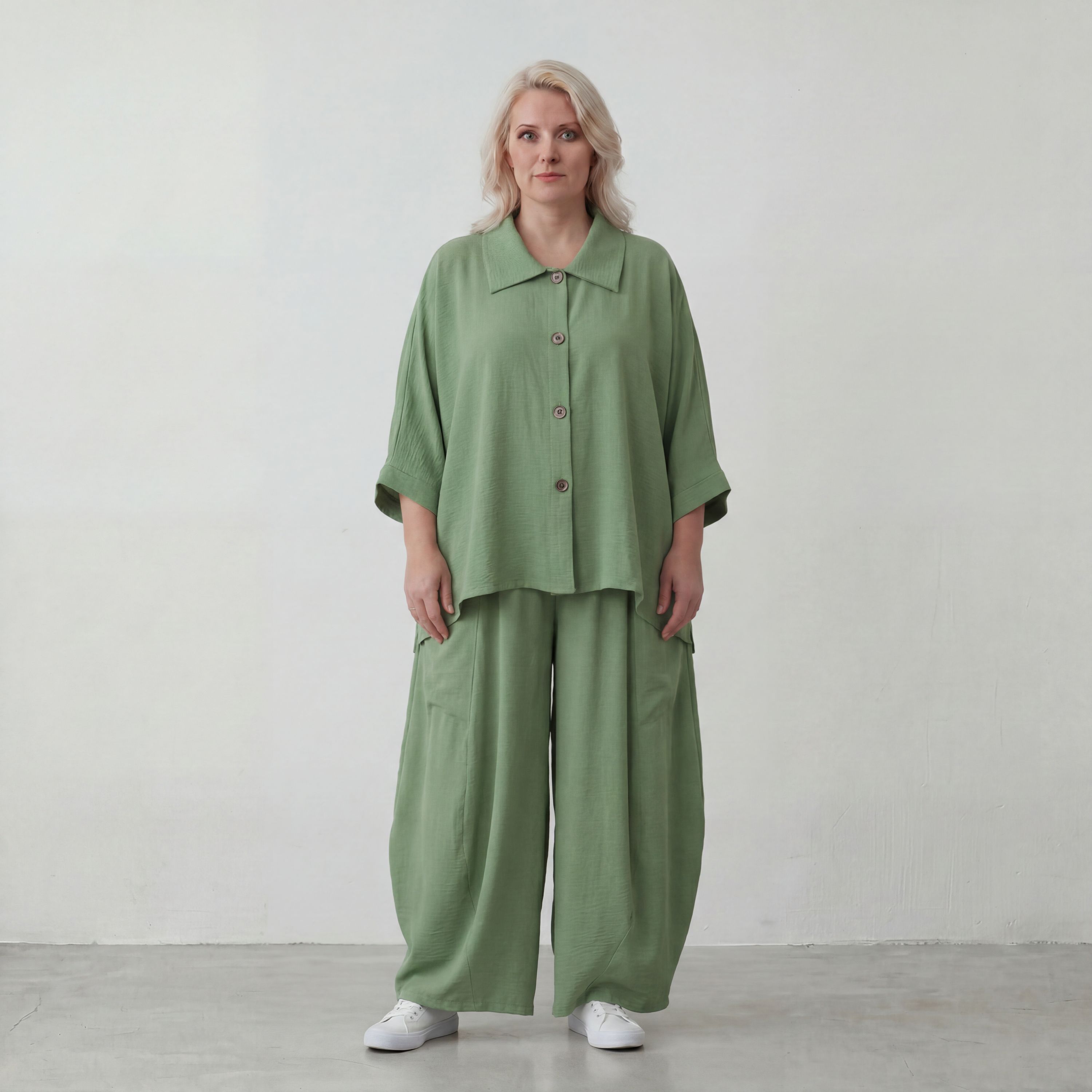 Khaki Lagenlook Bluse Leinenoptik Oversize relaxed luftig zeitlos modern chic Sommerstil
