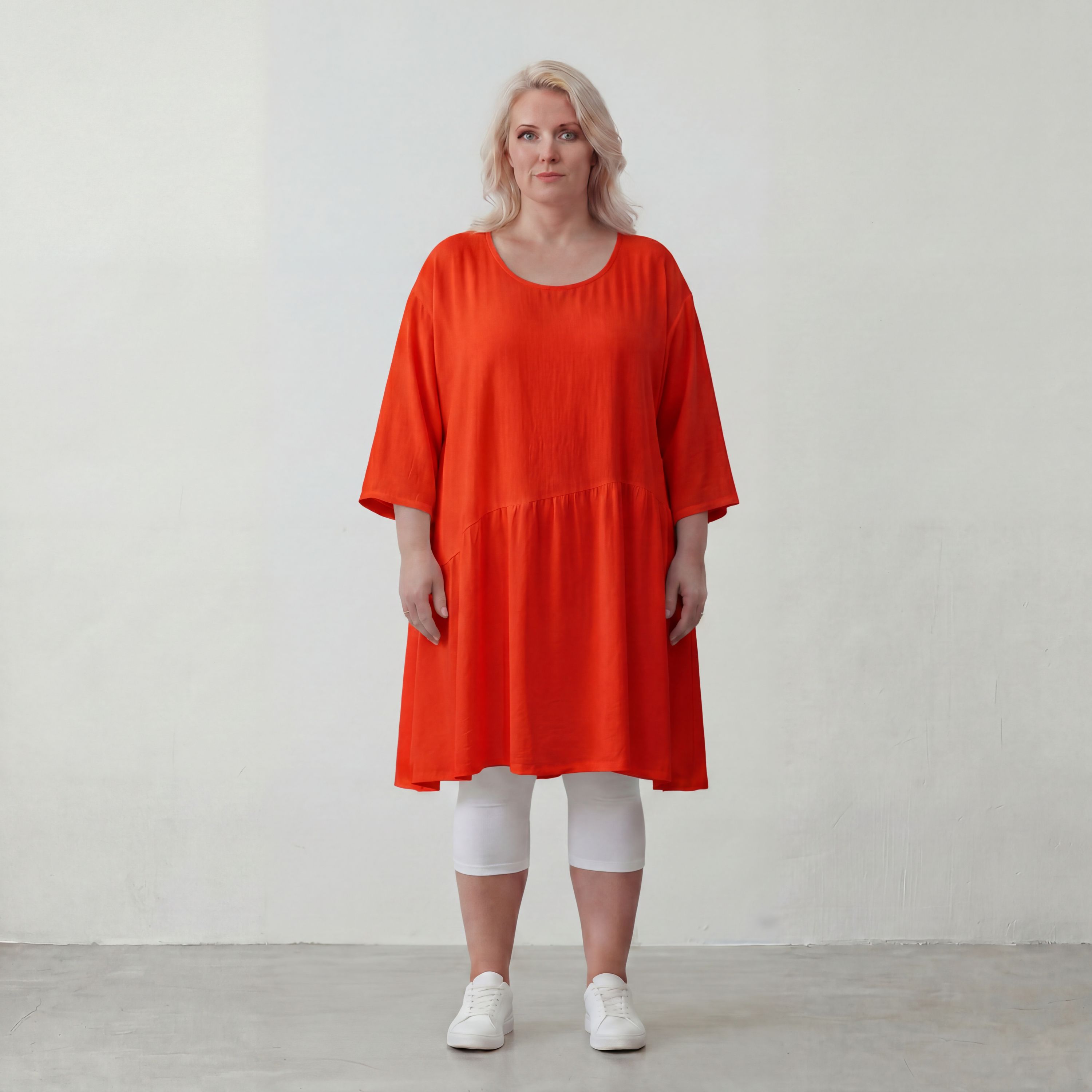 Zeitloses Oversize Lagenlook Kleid in Hellrot mit Leinenoptik leger und luftig locker