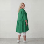 Zeitloses Oversize Lagenlook Kleid in Smaragdgrün mit Leinenoptik leger sehr ausgefallen