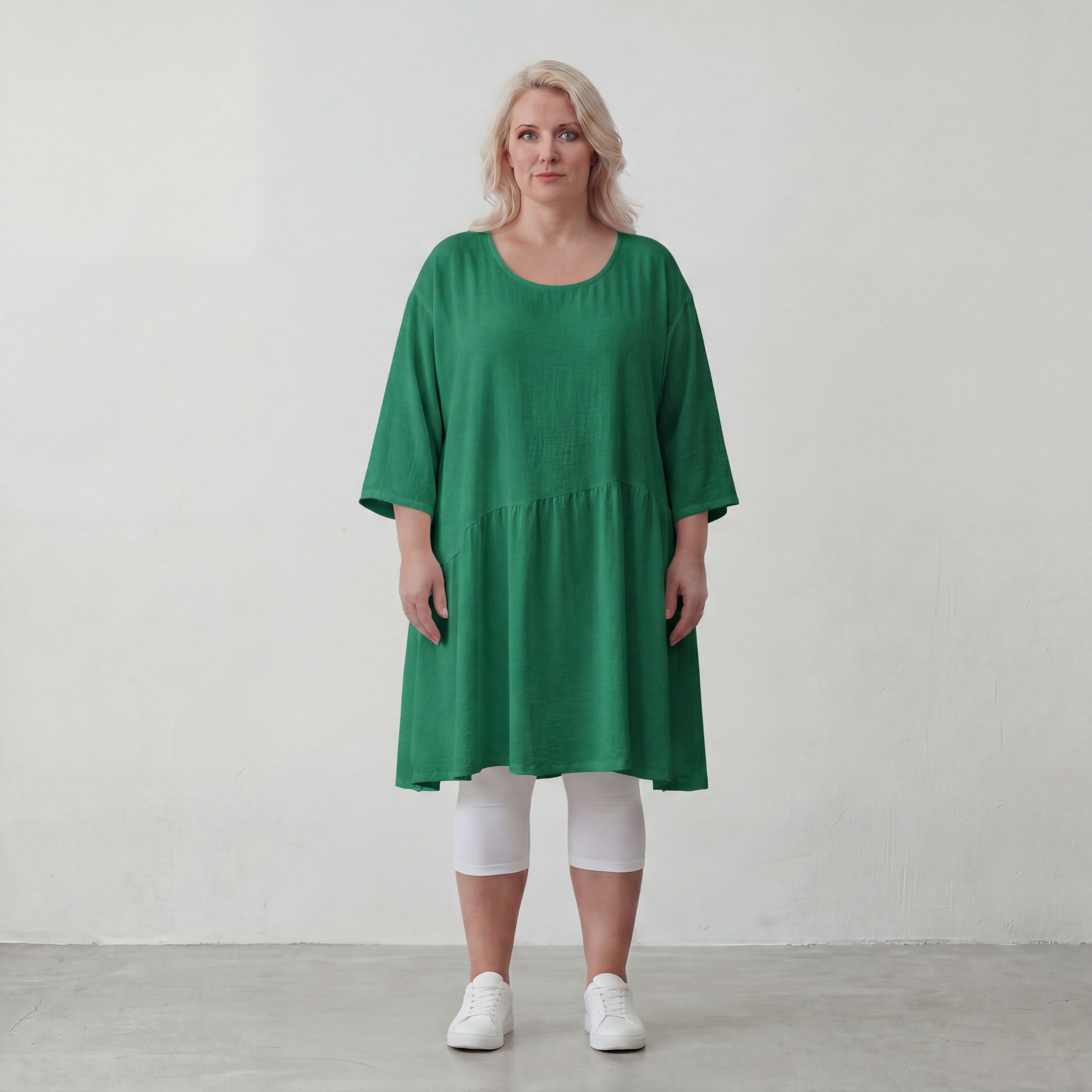Zeitloses Oversize Lagenlook Kleid in Smaragdgrün mit Leinenoptik leger sehr ausgefallen
