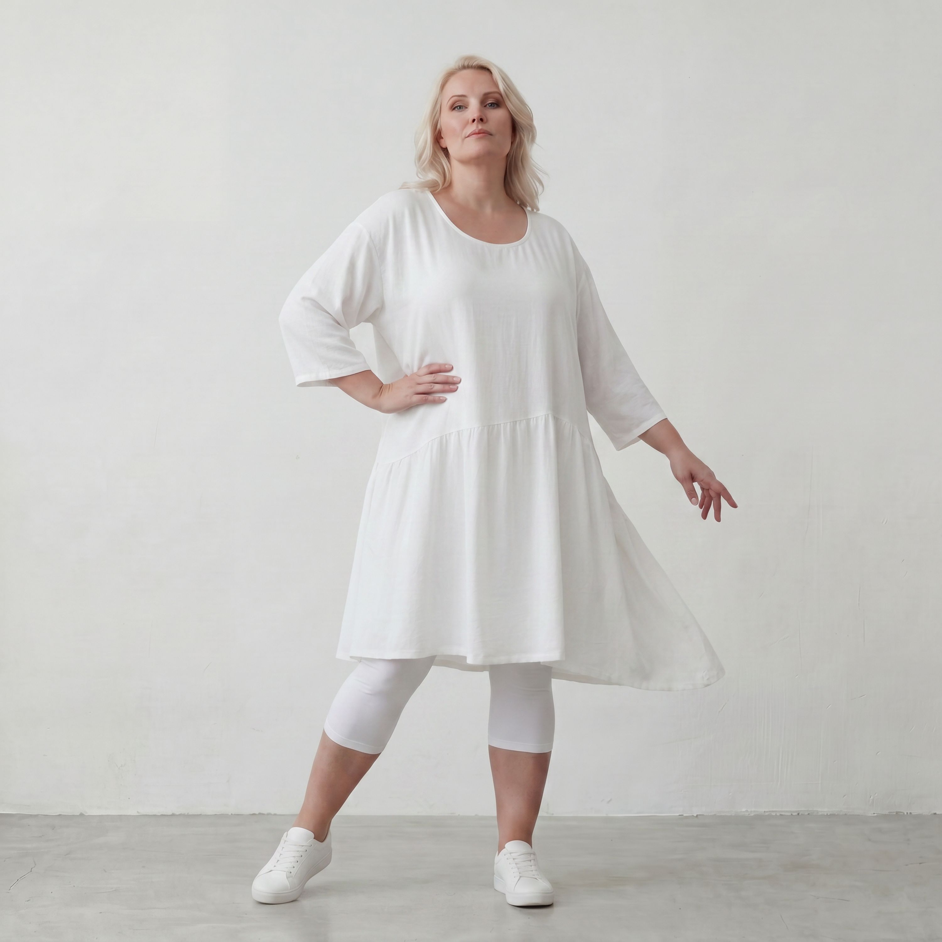 Weißes Leinenkleid im Lagenlook Oversize A Linie leger zeitlos mit Taschen luftig leicht