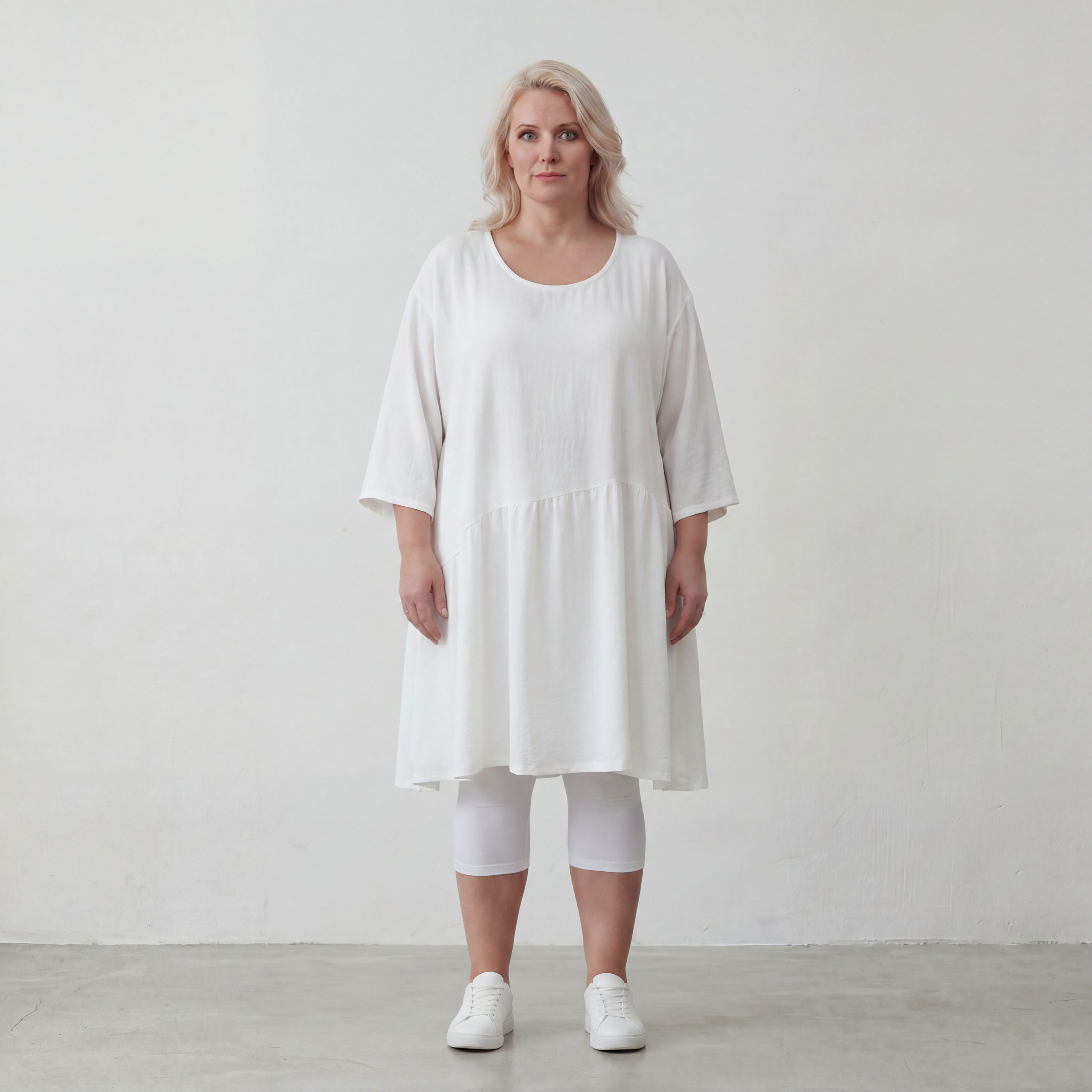 Weißes Leinenkleid im Lagenlook Oversize A Linie leger zeitlos mit Taschen luftig leicht