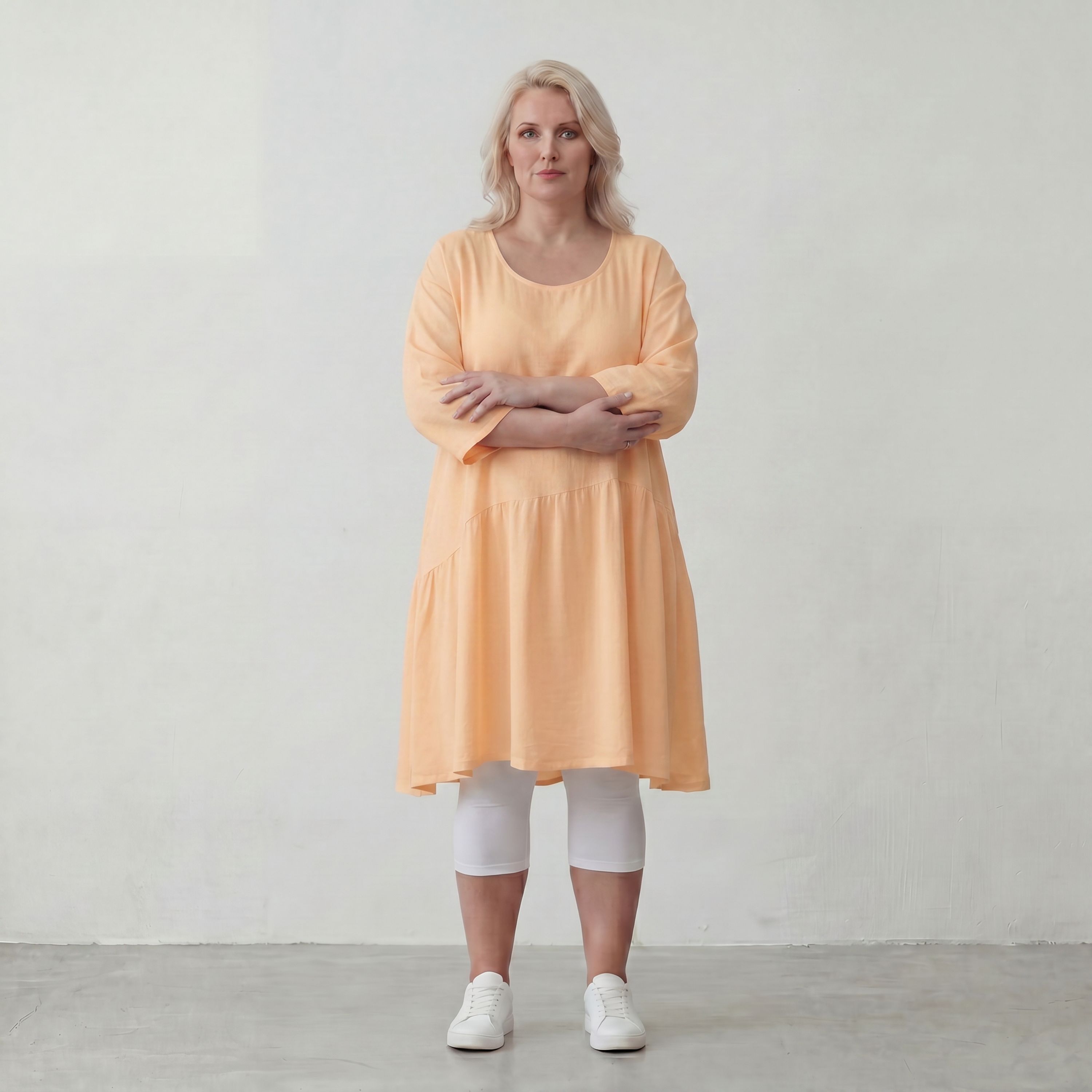 Leinenoptik Kleid Mauve im Lagenlook Oversize sehr leger zeitlos mit A Linie und 3/4 Arm
