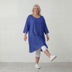 Royalblau Leinenlook Kleid im Lagenlook Oversize leger zeitlos elegant luftig weich weich