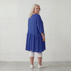 Royalblau Leinenlook Kleid im Lagenlook Oversize leger zeitlos elegant luftig weich weich