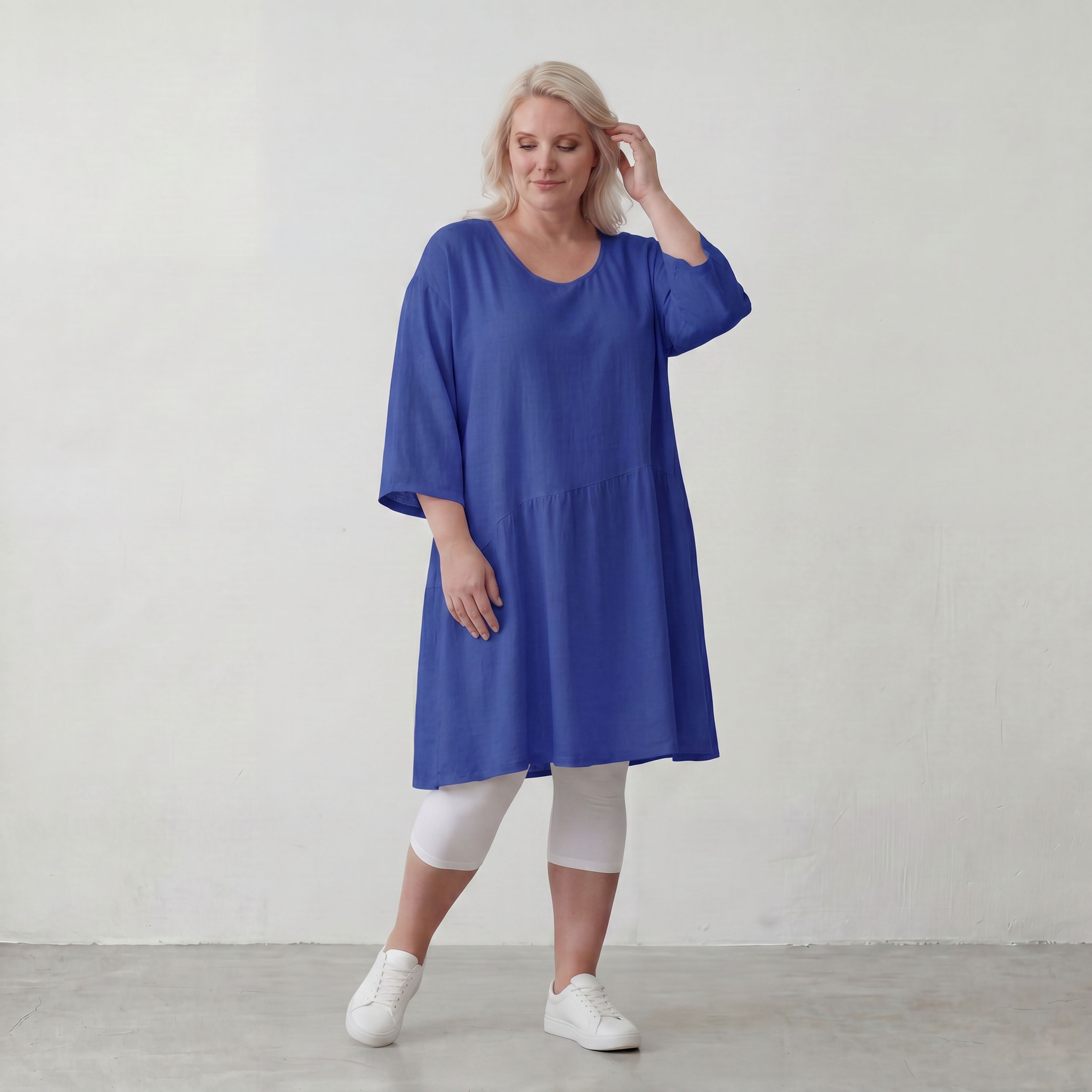 Royalblau Leinenlook Kleid im Lagenlook Oversize leger zeitlos elegant luftig weich weich