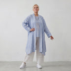 Leichter Oversize Cardigan in Jeansblau/Weiß für Lagenlook mit sehr fließender Silhouette