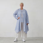 Leichter Oversize Cardigan in Jeansblau/Weiß für Lagenlook mit sehr fließender Silhouette