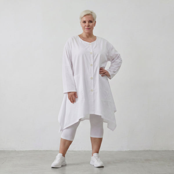Zeitlose Baumwollbluse in Weiß im Lagenlook mit Oversize A Linie leger modern locker