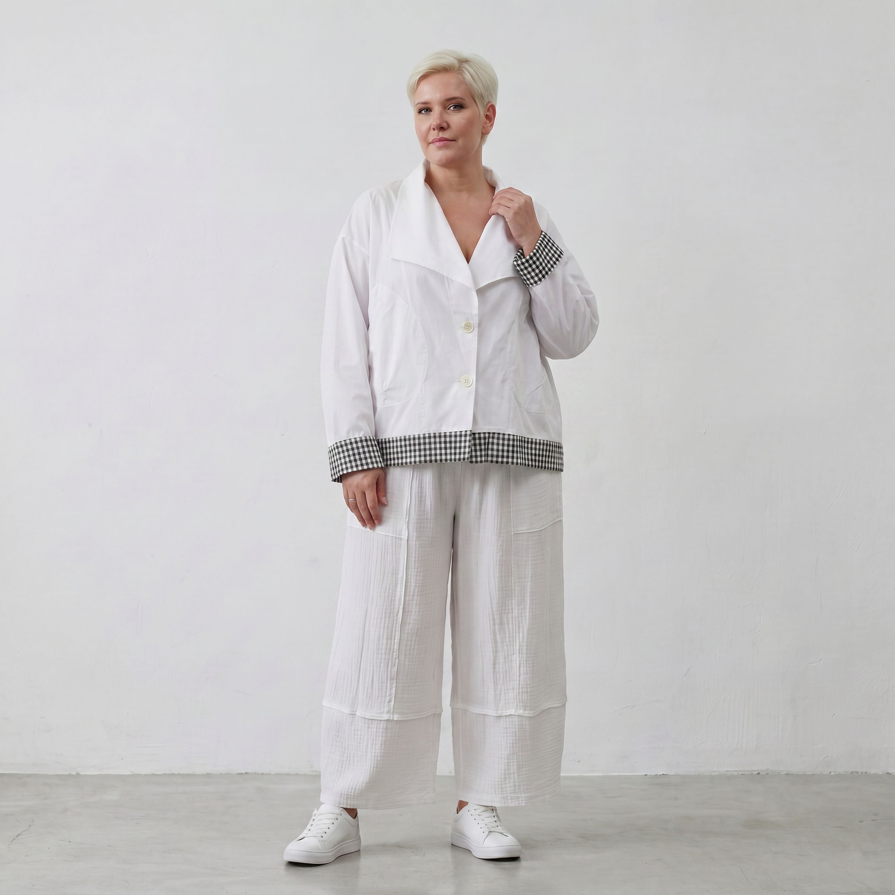 Leichte Popelinejacke im Oversize Lagenlook Weiß/Anthrazit sehr zeitlos leger modern