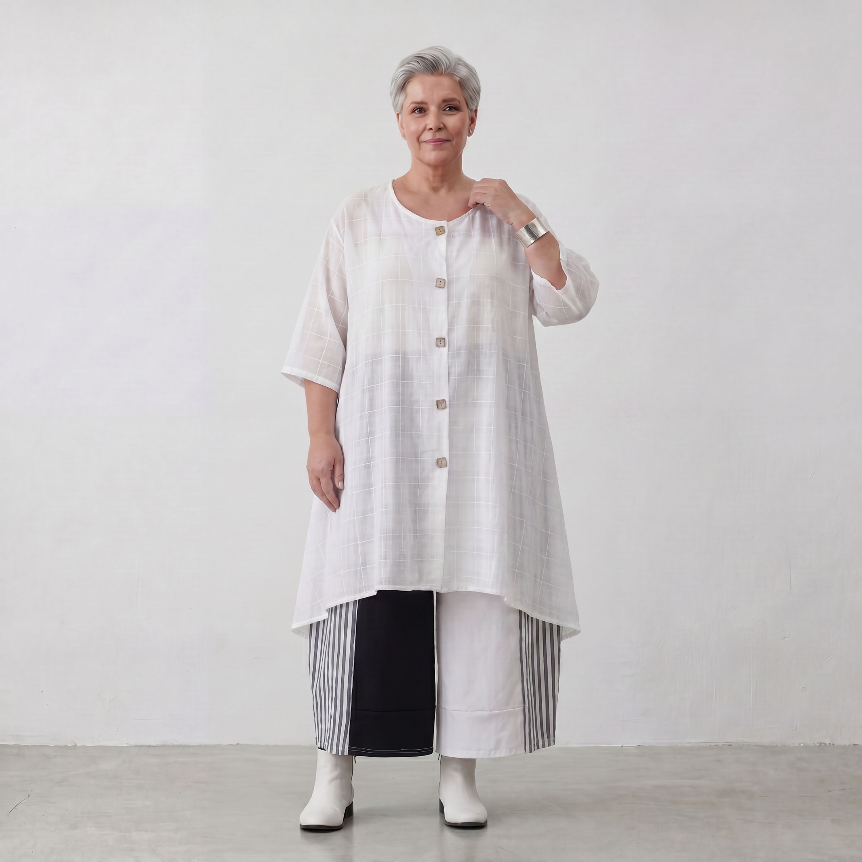 Zeitlose Weiß Baumwolljacke im Lagenlook Oversize A Linie leger modern edel Stil Design