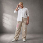 Damen Hose Lagenlook Baumwolle Beige, Fransen, Oversize große Größen – Funky Diva