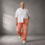 Damen Hose Lagenlook Baumwolle Orange, gerader Schnitt, Fransen, Oversize große Größen – Funky Diva