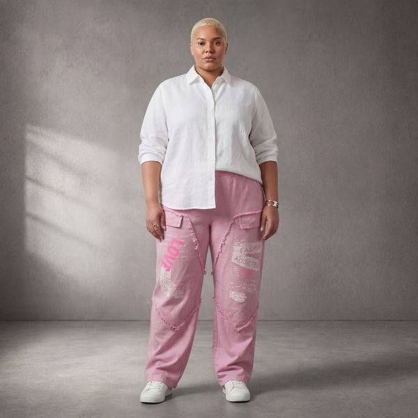 Damen Hose Lagenlook Baumwolle Rosa, Elastikbund, Oversize große Größen – Funky Diva
