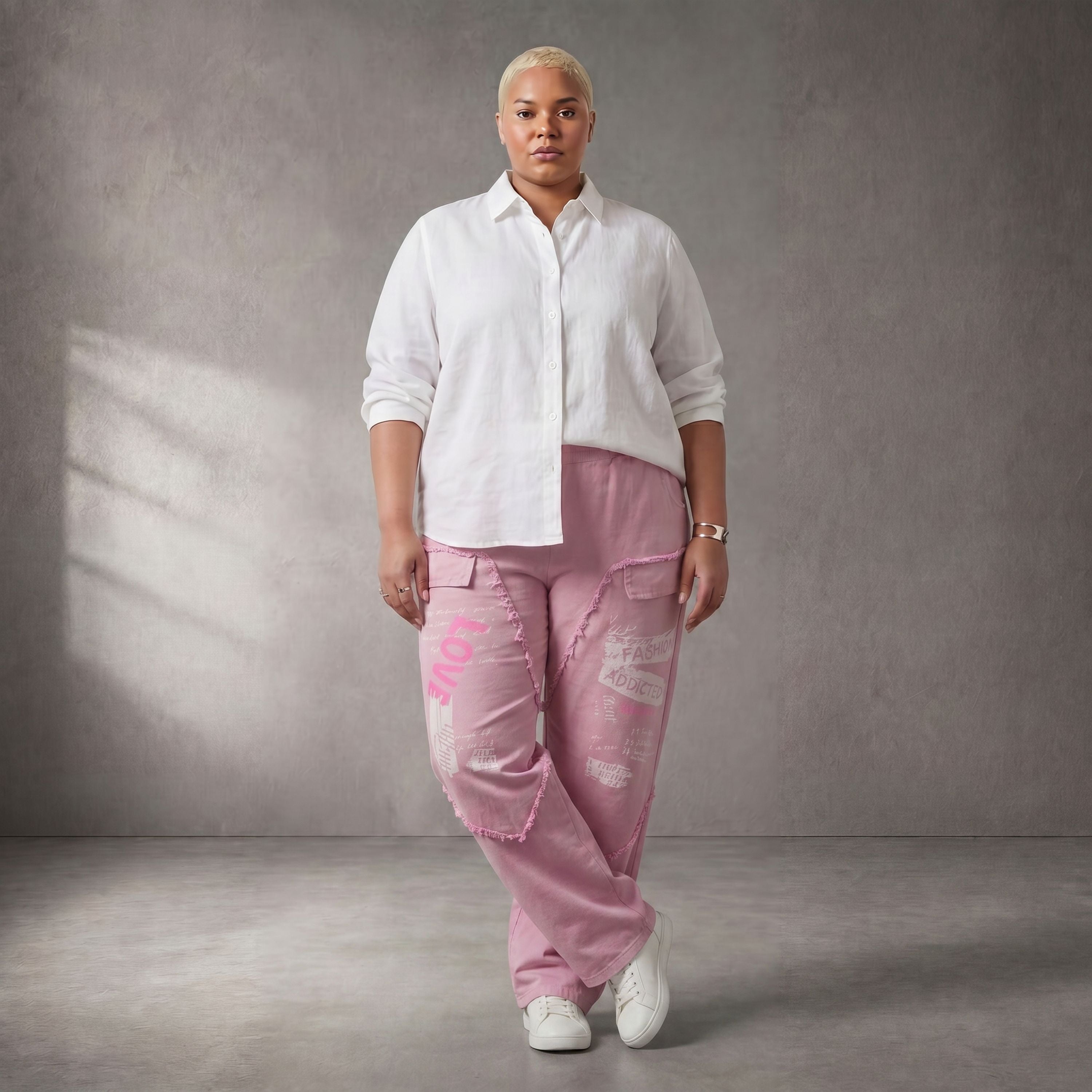 Damen Hose Lagenlook Baumwolle Rosa, Elastikbund, Oversize große Größen – Funky Diva