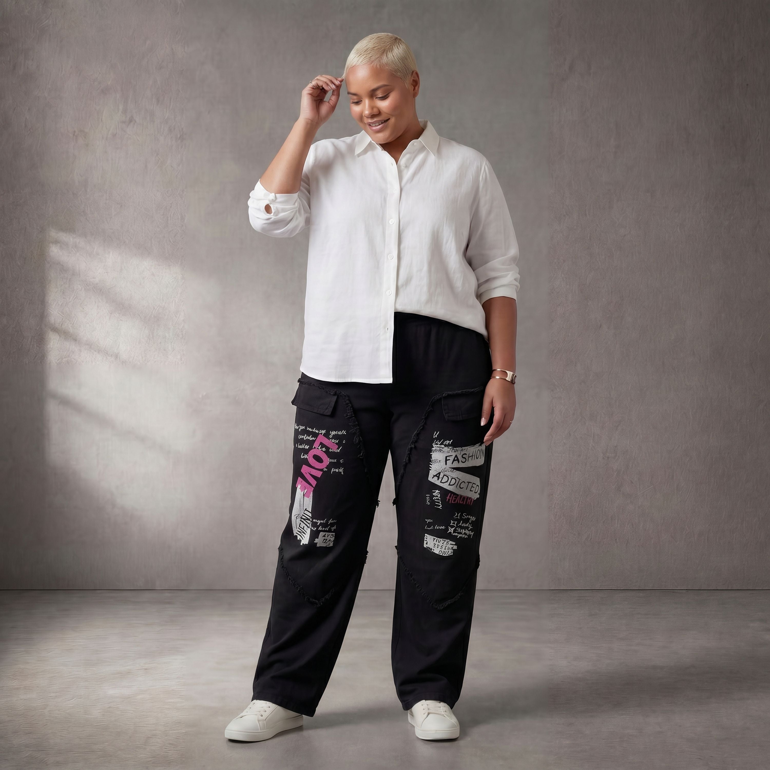 Damen Hose Lagenlook Baumwolle Schwarz, Elastikbund, Oversize große Größen – Funky Diva