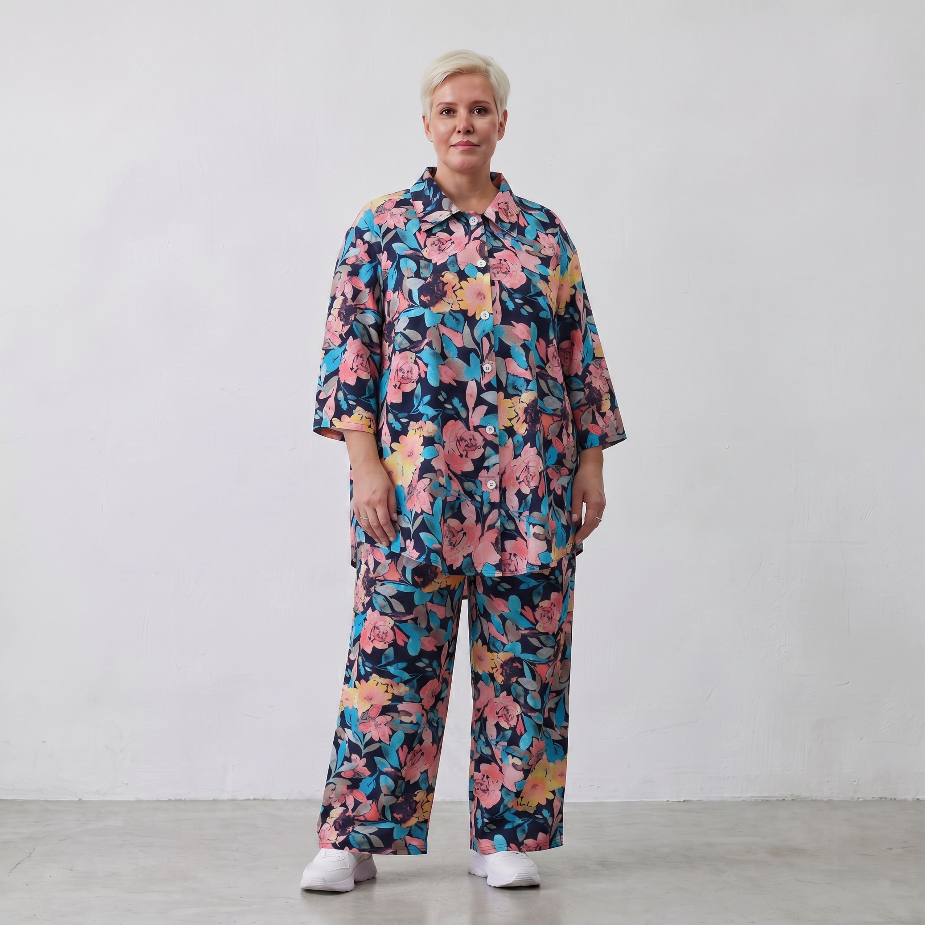 Feminine Bluse in luftiger Leinenoptik mit Hemdkragen und Dreiviertelarm in zartem Rosa