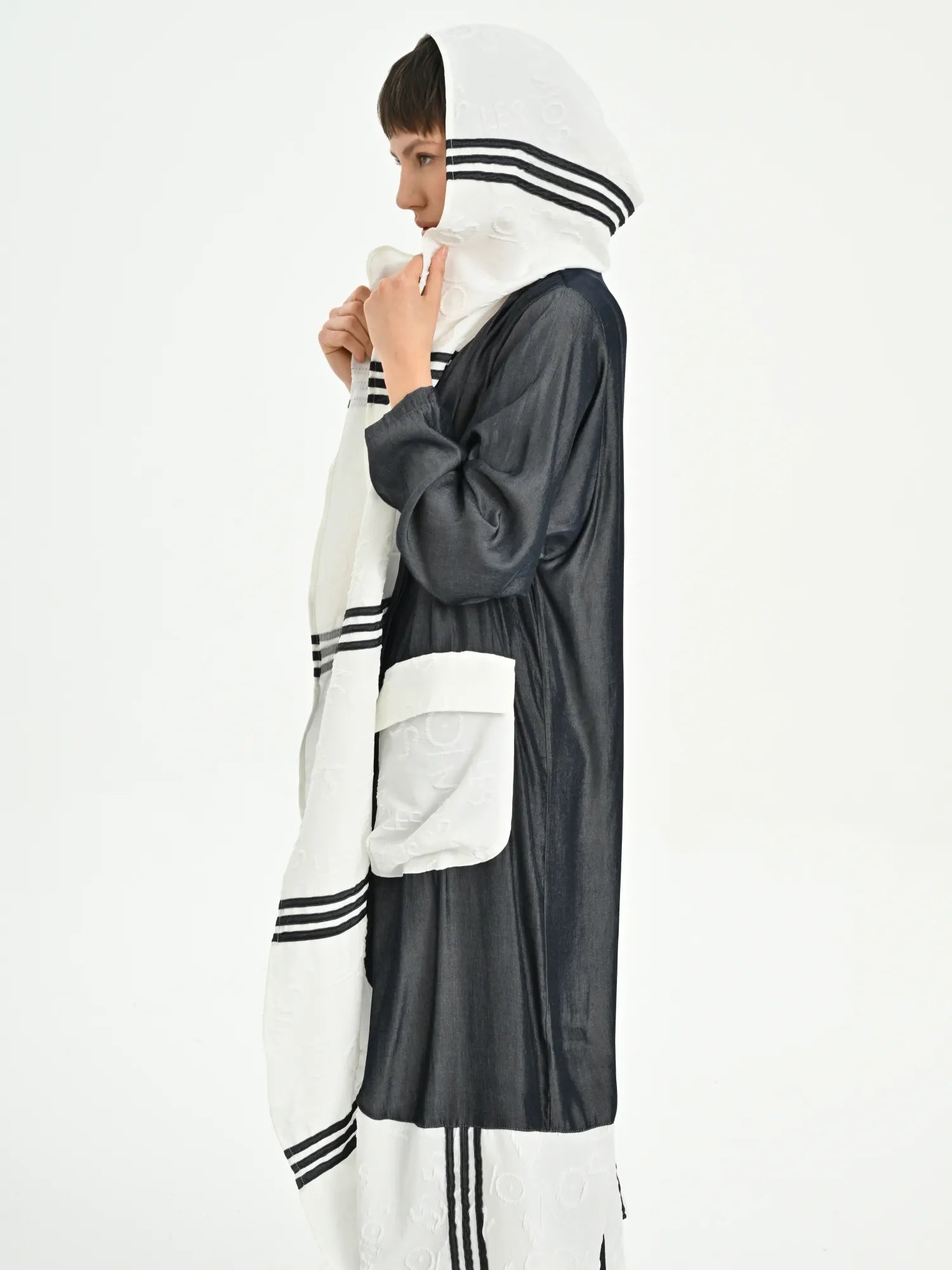  Les Mios Mantel in gerader Form, aus Tencel, 7050, Indigo, Streifen, Schick, Modern