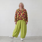 Langarmjacke aus feinem Popeline in kräftigem Gelb und Fuchsia mit rundem Halsausschnitt