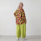Langarmjacke aus feinem Popeline in kräftigem Gelb und Fuchsia mit rundem Halsausschnitt