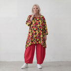 Fließendes Shirt mit 3/4-Arm und Rundhalsausschnitt aus edlem Popeline in Gelb und Fuchsia