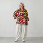 Bluse aus Viskose Popeline in Gelb und Fuchsia mit Hemdkragen und Knopfleiste sommerlich