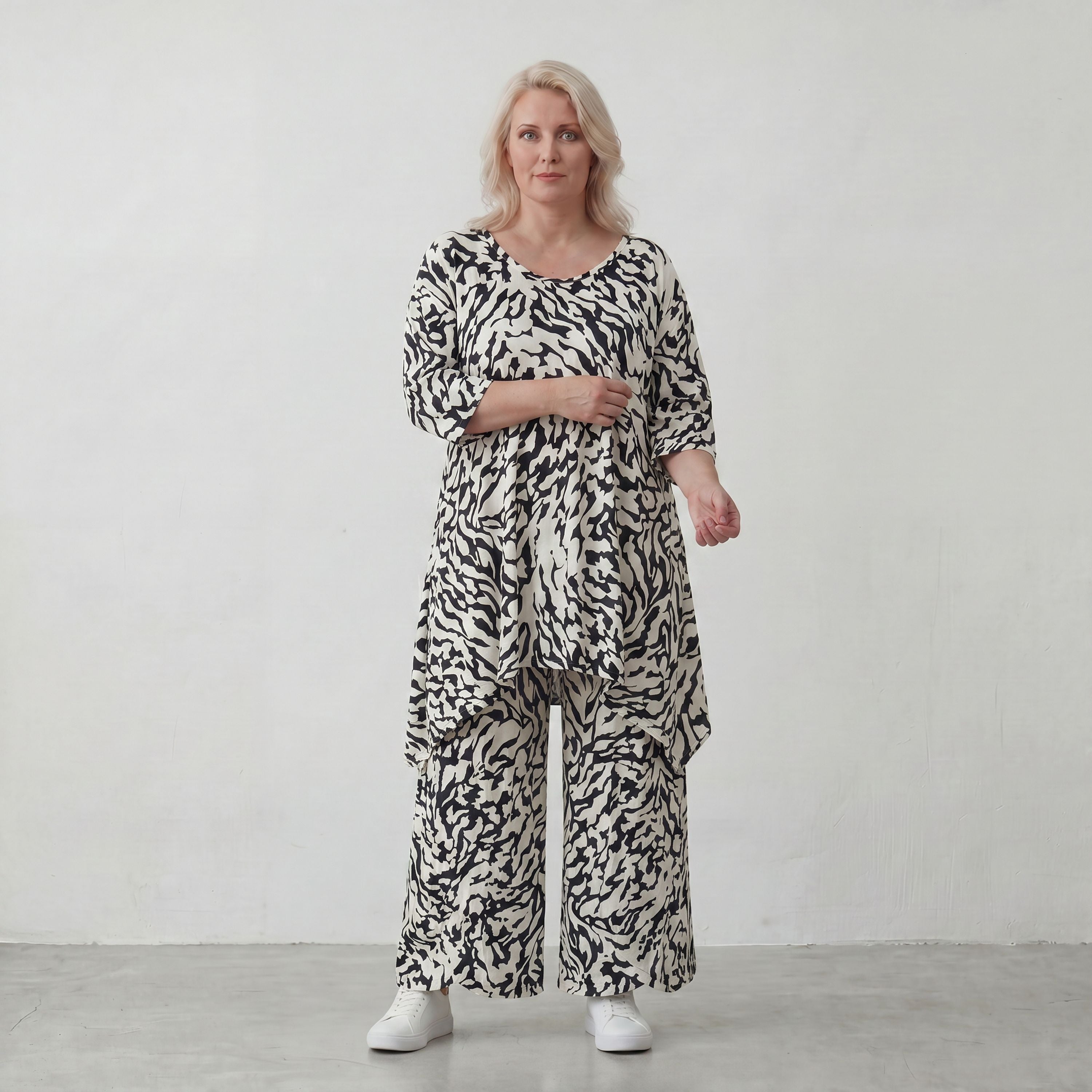Ballonhose Weiß/Schwarz im Lagenlook leger Oversize weich fliessend zeitlos luftig chic