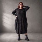 Damen Kleid Lagenlook Baumwolle Schwarz, Ballonschnitt, Langarm, Oversize große Größen – Funky Diva