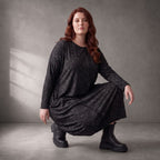 Damen Kleid Lagenlook Baumwolle Schwarz, Ballonschnitt, Langarm, Oversize große Größen – Funky Diva