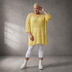 Damen Shirt Lagenlook Baumwolle Gelb, gerader Schnitt, Kurzarm, Oversize große Größen – Funky Diva