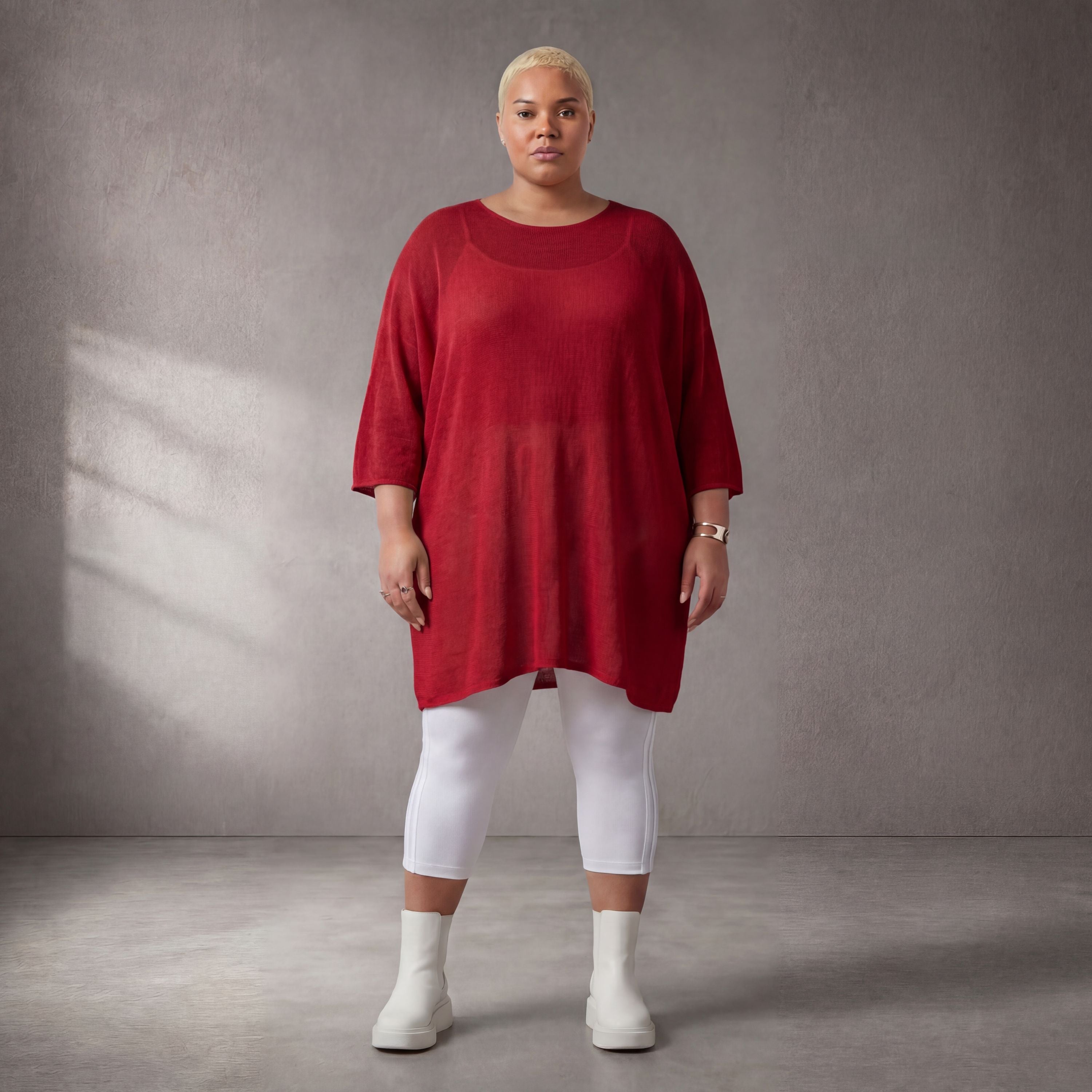 Damen Shirt Lagenlook Baumwolle Rot, gerader Schnitt, Kurzarm, Oversize große Größen – Funky Diva