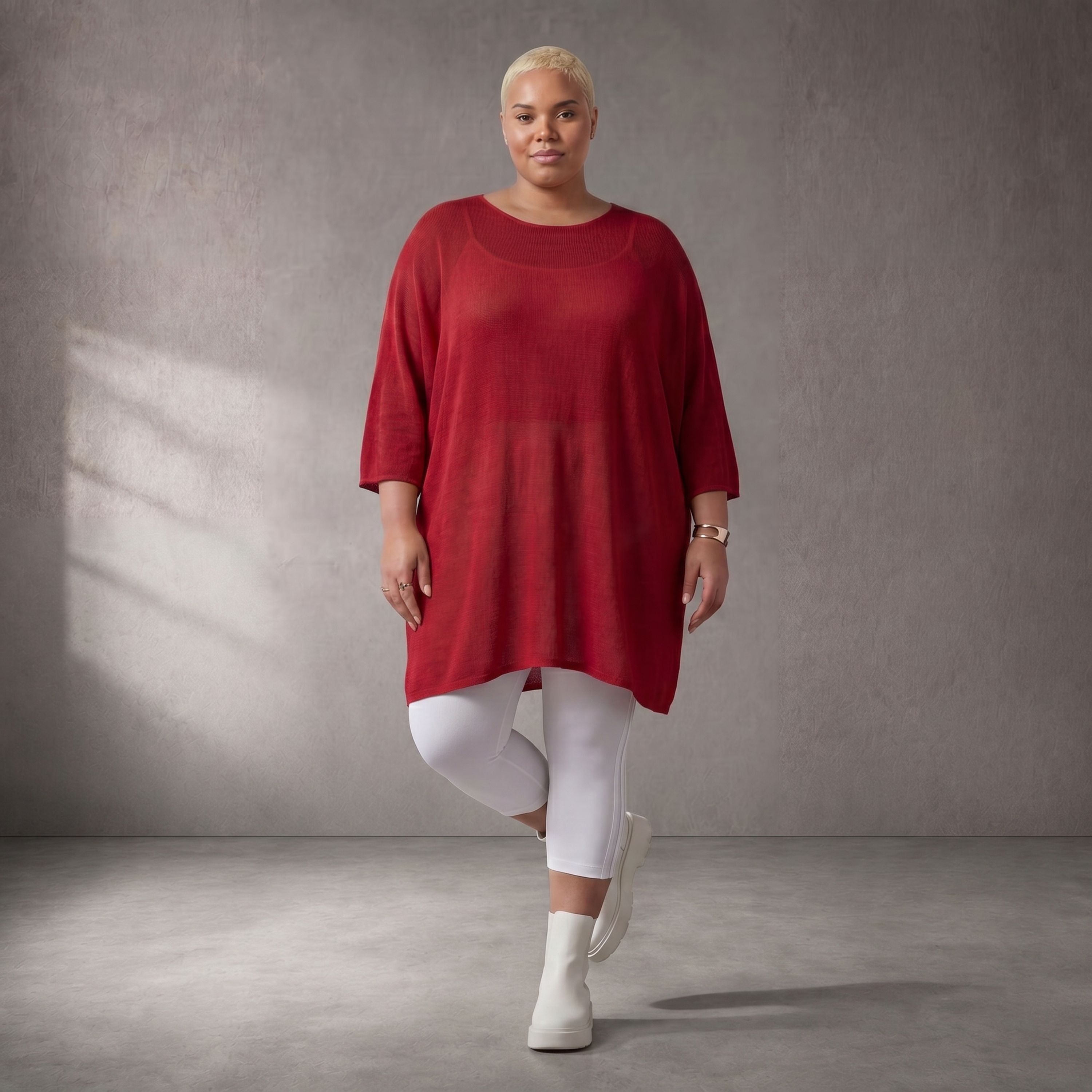 Damen Shirt Lagenlook Baumwolle Rot, gerader Schnitt, Kurzarm, Oversize große Größen – Funky Diva