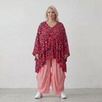 Damen Shirt Lagenlook Baumwolle Fuchsia/Marine, kastiger Schnitt, Kurzarm, V-Ausschnitt, Oversize große Größen – AKH Fashion
