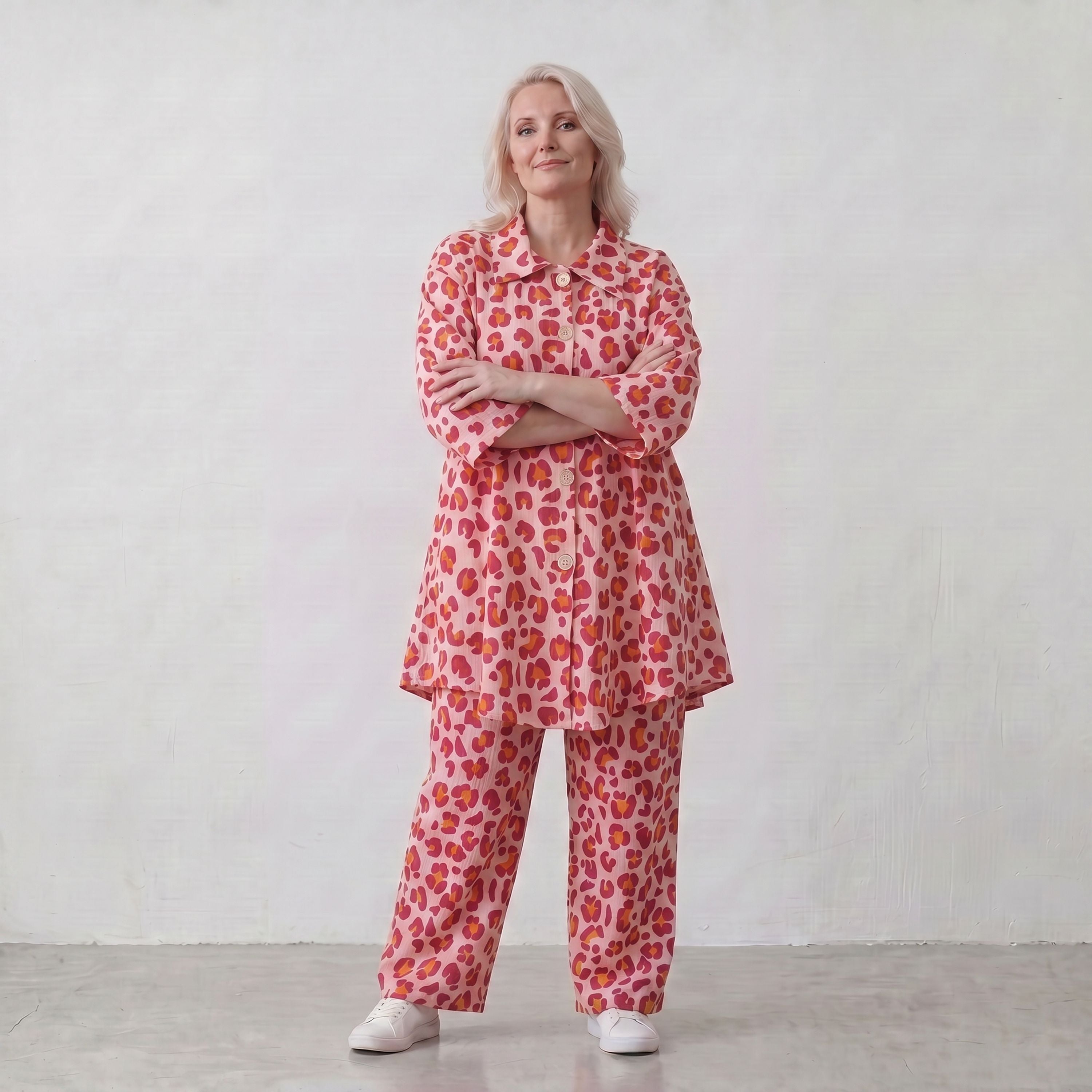 Damen Bluse Lagenlook Baumwolle Rose/Rot, gerader Schnitt, Knopfleiste, Oversize große Größen – AKH Fashion