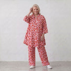 Damen Bluse Lagenlook Baumwolle Rose/Rot, gerader Schnitt, Knopfleiste, Oversize große Größen – AKH Fashion