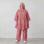 Damen Bluse Lagenlook Baumwolle Rose/Rot, gerader Schnitt, Knopfleiste, Oversize große Größen – AKH Fashion
