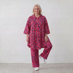 Damen Bluse Lagenlook Baumwolle Fuchsia/Marine, 3/4-Arm, Knopfleiste, Oversize große Größen – AKH Fashion