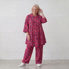 Damen Bluse Lagenlook Baumwolle Fuchsia/Marine, 3/4-Arm, Knopfleiste, Oversize große Größen – AKH Fashion
