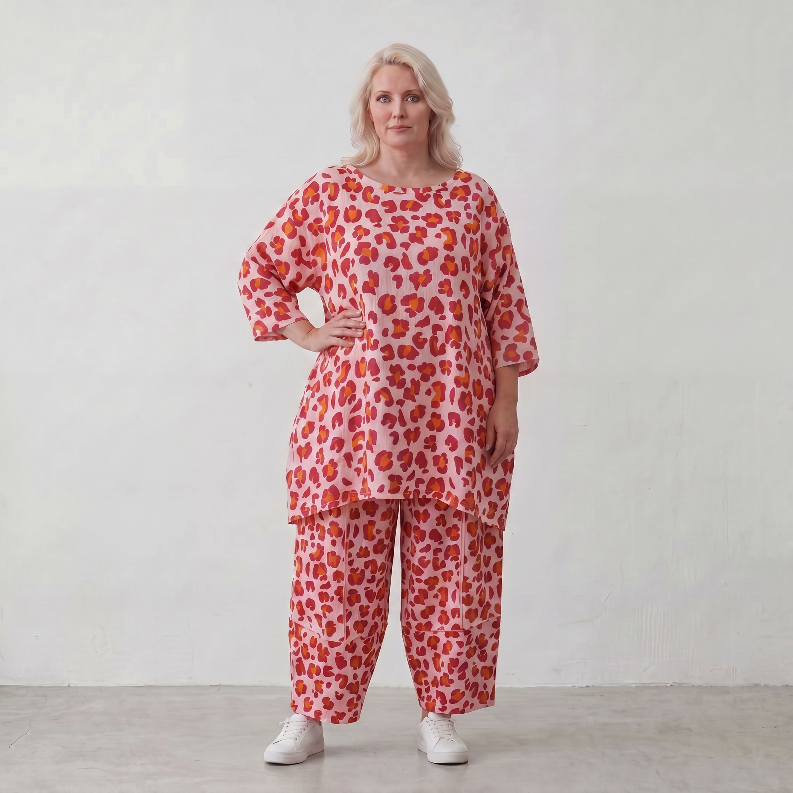 Damen Shirt Lagenlook Baumwolle Rose/Rot, A-Form, Taschen, Oversize große Größen – AKH Fashion