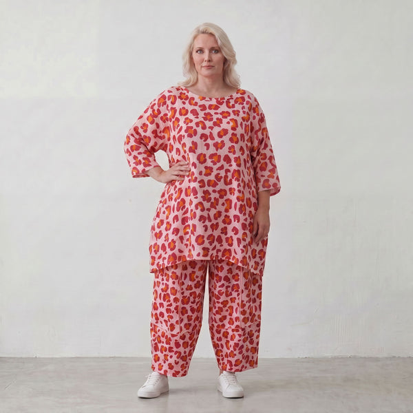 Damen Shirt Lagenlook Baumwolle Rose/Rot, A-Form, Taschen, Oversize große Größen – AKH Fashion