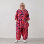 Damen Hose Lagenlook Baumwolle Fuchsia/Marine, Ballonschnitt, Elastikbund, Oversize große Größen – AKH Fashion