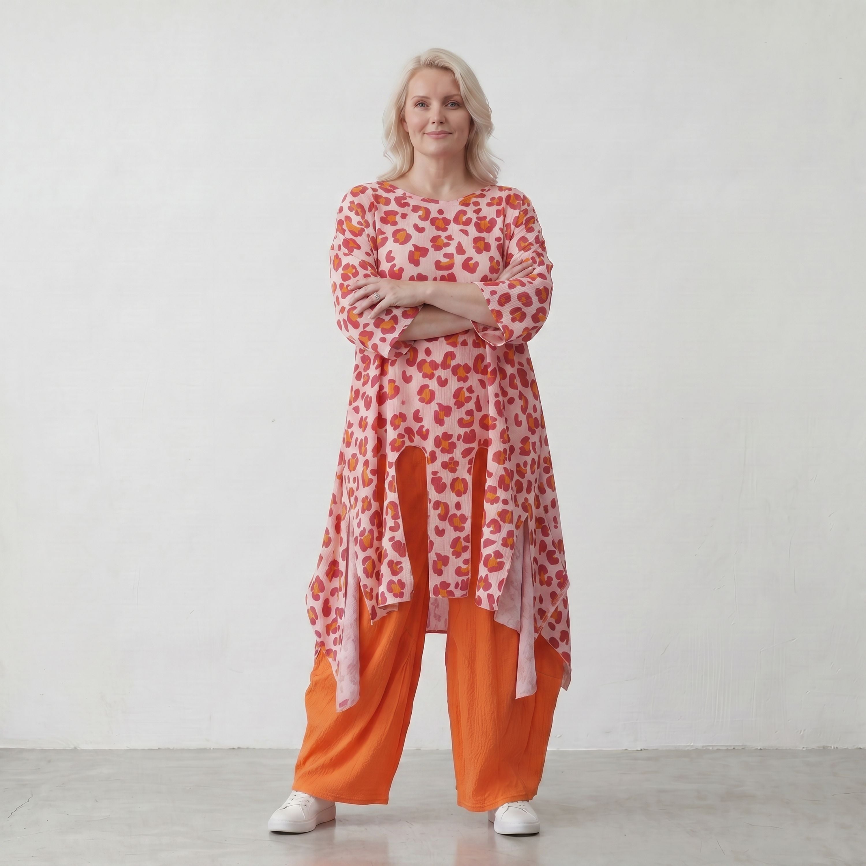 Damen Shirt Lagenlook Baumwolle Rose/Rot, A-Form, Volant, Oversize große Größen – AKH Fashion