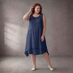 Zeitlose Dunkelblau Tunika Lagenlook sommerlich luftig leger Oversize A-Linie mit Taschen