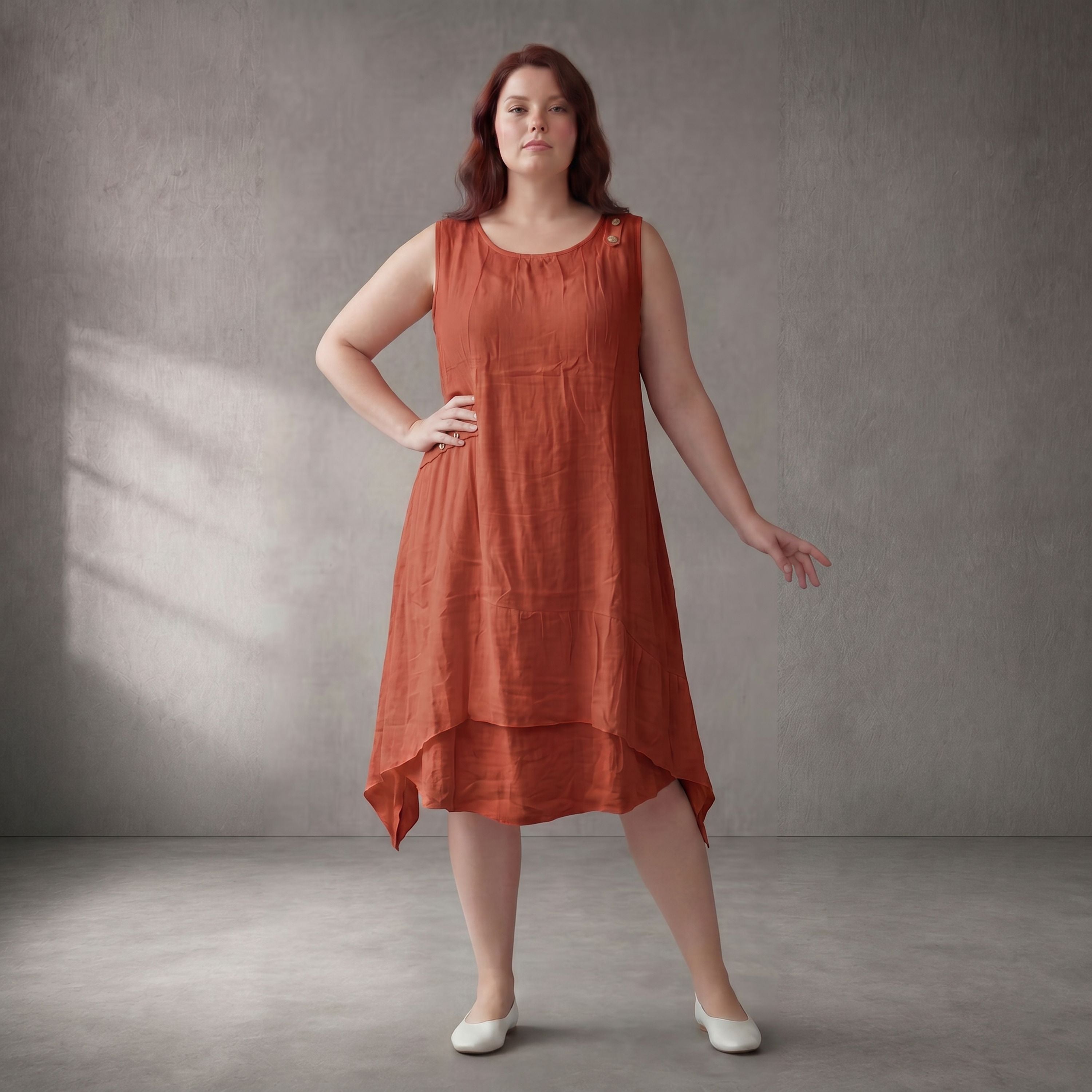 Fliessende Orangetunika im Viskoselook Lagenlook Oversize leger zeitlos mit Taschen soft