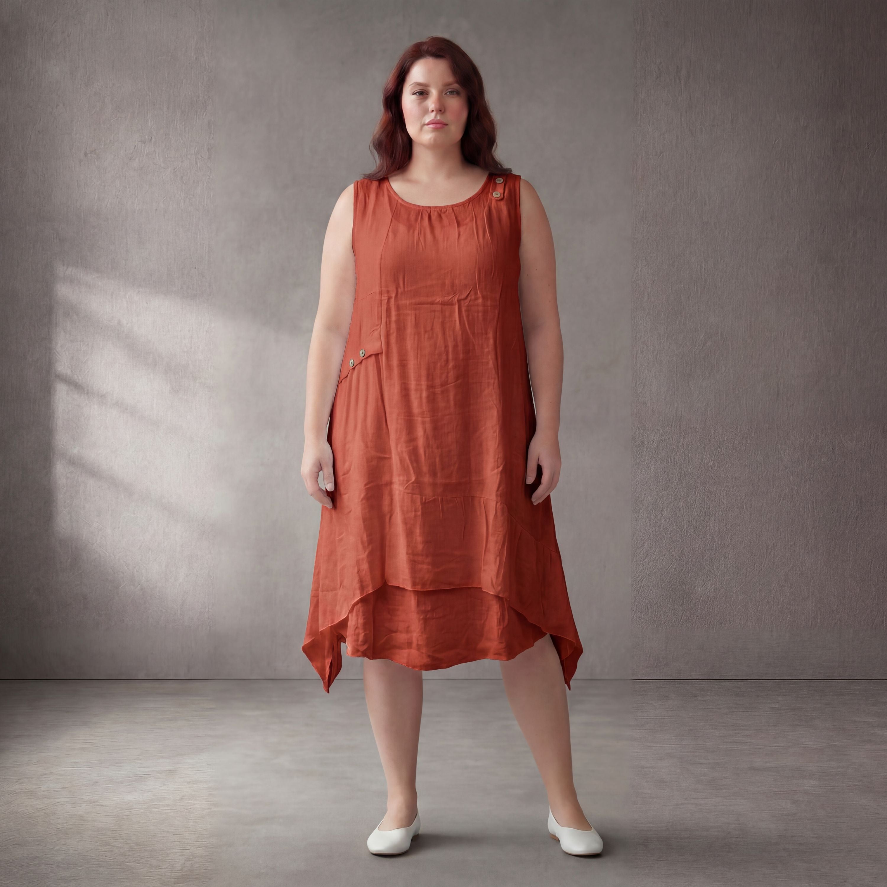 Fliessende Orangetunika im Viskoselook Lagenlook Oversize leger zeitlos mit Taschen soft